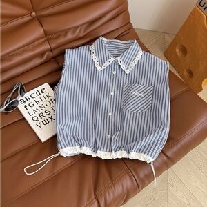 Celine Blue Ruffled Short-Sleeve Top